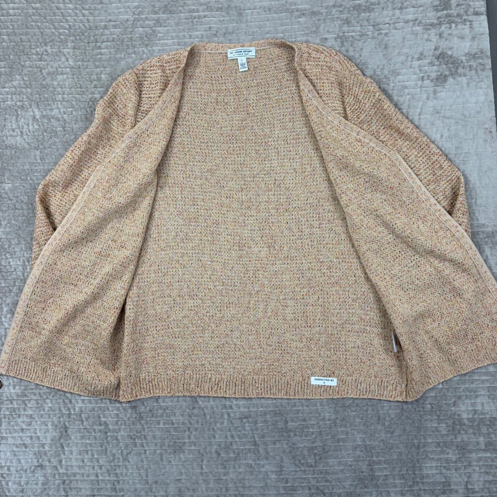 St John Sport Marie Gray Tan Multi Color Zip Front Wool Blend Cardigan Sweater L - Picture 2 of 6
